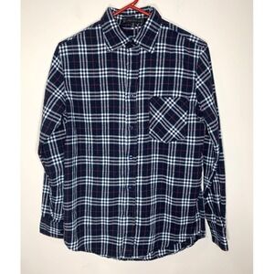 Urban Republic Flannel Shirt Mens Small Navy Blue Plaid Cotton Blend
